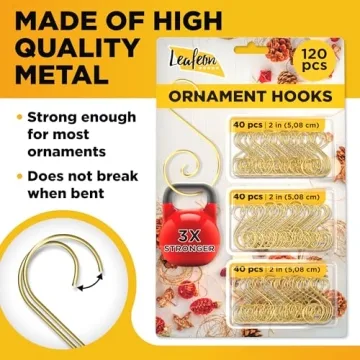 Gold Christmas Ornament Hooks - 120 Pack of S-Shaped Hangers