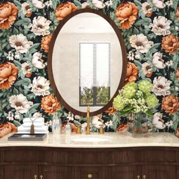 Floral Wallpaper Peel and Stick, Vintage Large Blooming Flowers Contact Paper 17.5" x 393.7", Retro ...