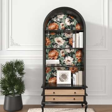 Floral Wallpaper Peel and Stick, Vintage Large Blooming Flowers Contact Paper 17.5" x 393.7", Retro Wall Paper Self Adhesive Removable Waterproof for Room Walls Shelves Cabinet Table (Orange, Green)