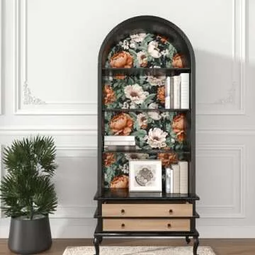 Floral Wallpaper Peel and Stick, Vintage Large Blooming Flowers Contact Paper 17.5" x 393.7", Retro Wall Paper Self Adhesive Removable Waterproof for Room Walls Shelves Cabinet Table (Orange, Green)