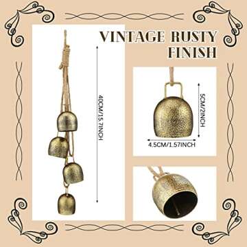 Hotop 2 Sets Christmas Cow Bells with Rope Rustic Hanging Iron Wrought Bells Chimes 4 Relaxing Tranq...