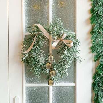 Hotop 2 Sets Christmas Cow Bells with Rope Rustic Hanging Iron Wrought Bells Chimes 4 Relaxing Tranquil Wind Chimes Gold Vintage Metal Outdoor Harmony for Christmas Decoration, 14 Inch Length