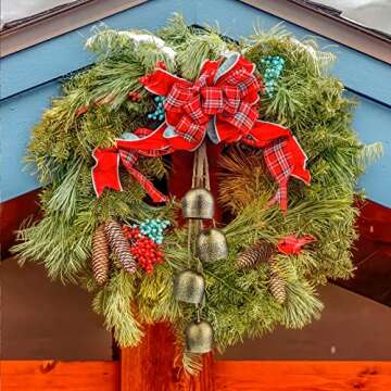 Hotop 2 Sets Christmas Cow Bells with Rope Rustic Hanging Iron Wrought Bells Chimes 4 Relaxing Tranquil Wind Chimes Gold Vintage Metal Outdoor Harmony for Christmas Decoration, 14 Inch Length