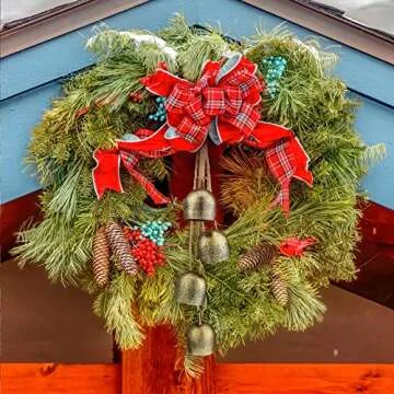 Hotop 2 Sets Christmas Cow Bells with Rope Rustic Hanging Iron Wrought Bells Chimes 4 Relaxing Tranquil Wind Chimes Gold Vintage Metal Outdoor Harmony for Christmas Decoration, 14 Inch Length
