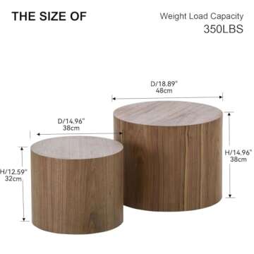 Nesting Coffee Table Set of 2, Modern Round Coffee Table with Non-Slip Feet, Walnut Wooden Circle Ac...