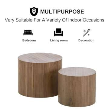 Nesting Coffee Table Set of 2, Modern Round Coffee Table with Non-Slip Feet, Walnut Wooden Circle Accent Tables for Small Spaces Living Room Bedroom Balcony Office Drum Side Table (Walnut)