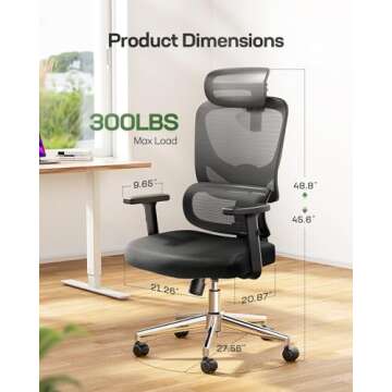 Marsail Ergonomic Office Chair Desk Chair High Back Mesh Office Chair with Adjustable Lumbar Support...