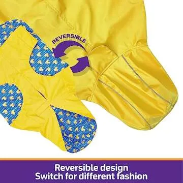 Kimee Dog Raincoat Reversible, Single Side Slicker Poncho Adjustable Waterproof Dog Rain Jacket with Leash Hole/Reflective Stripe Hooded Snowproof Windproof Clothes for Small to 3X-Large Dogs, L