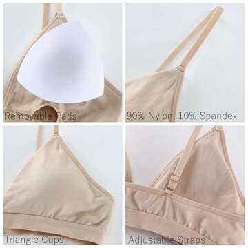 INIBUD Bralette for Women Triangle Cups Adjustable Straps Wireless Bra Deep V Neck Removable Padded Seamless(Black&Clay&Purple,L)