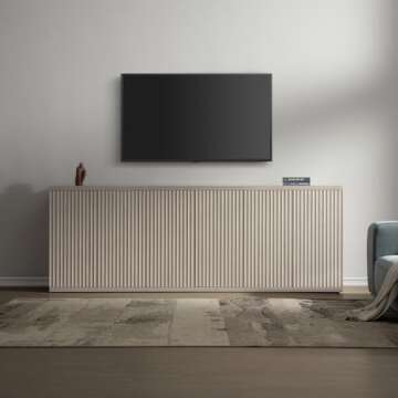 SICOTAS Buffet Cabinet with Storage Accent Sideboard Modern Credenza with Doors & Shelves Fluted Med...