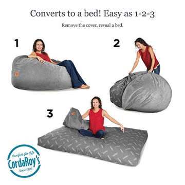 CordaRoy's Chenille Bean Bag Chair & Bed - Charcoal King Size