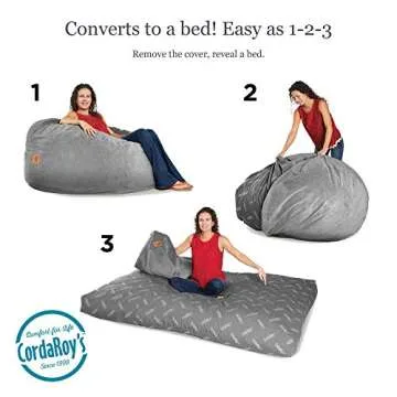 CordaRoy's Chenille Bean Bag Chair & Bed - Charcoal King Size