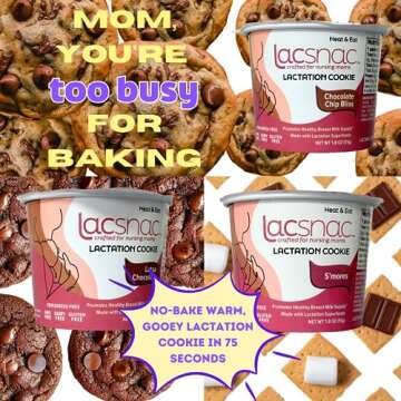 Lacsnac Lactation Cookie Cup Variety Pack - Chocolate Chip Bliss, Lotsa Chocolate, S'mores (1.8 oz, Pack of 6) for Nursing Moms - Made With Flax Seeds, Brewer’s Yeast, Spinach - Promotes Lactation