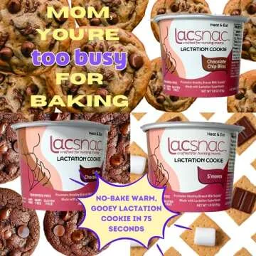 Lacsnac Lactation Cookie Cup Variety Pack - Chocolate Chip Bliss, Lotsa Chocolate, S'mores (1.8 oz, Pack of 6) for Nursing Moms - Made With Flax Seeds, Brewer’s Yeast, Spinach - Promotes Lactation