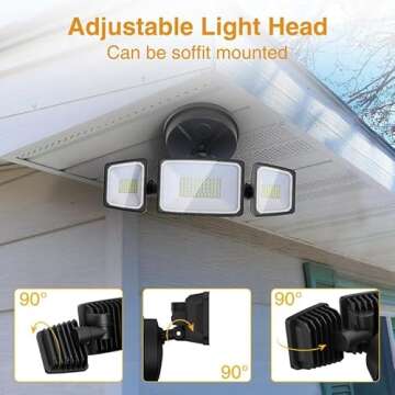 Onforu 60W Flood Lights Outdoor, 6000LM Brightness Security Lights Switch Controlled, 3 Adjustable Heads, IP65 Waterproof, 6500K Wall Mount Exterior LED Flood Light