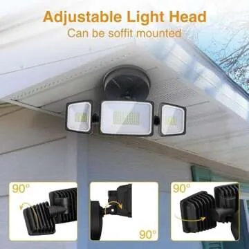 Onforu 60W Flood Lights Outdoor, 6000LM Brightness Security Lights Switch Controlled, 3 Adjustable Heads, IP65 Waterproof, 6500K Wall Mount Exterior LED Flood Light