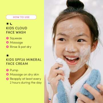 Kids Happy Morning DUO: Clean & Vegan Skin Care for Kids Bundle | Kids Skin Care Cloud Face Wash + SPF 20 Mineral Face Cream | Non-Toxic | Non-Comedogenic | Fun | Easy-to-Use Skincare for Kids