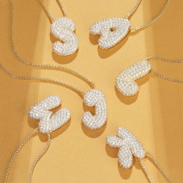 KissYan Bubble Letter Necklace: 14K Gold Plated Charm with Sparkling CZ