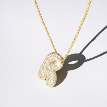 KissYan Bubble Letter Necklace: 14K Gold Plated Charm with Sparkling CZ