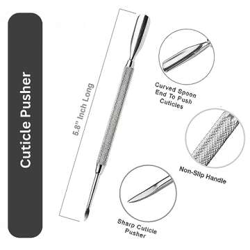 4-Pack Cuticle Pusher - Dual-Sided, Sharp Edge Spoon Shaped, Double Ended Stainless Steel Surgical G...