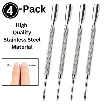 4-Pack Cuticle Pusher - Dual-Sided, Sharp Edge Spoon Shaped, Double Ended Stainless Steel Surgical Grade Nail Care Tools for Professional Manicure and Pedicure