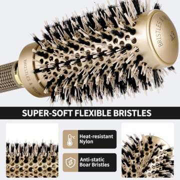 Round Brush for Blow out 2PCS, HIPPIH Hair Brush with Boar Bristle - Large Hair Brushes for Women Thermal Ceramic & Ionic Tech, Hairbrush for Blow Drying, Curling & Styling (Barrel 2.1&1.7 Inch)