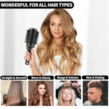 Round Brush for Blow out 2PCS, HIPPIH Hair Brush with Boar Bristle - Large Hair Brushes for Women Thermal Ceramic & Ionic Tech, Hairbrush for Blow Drying, Curling & Styling (Barrel 2.1&1.7 Inch)