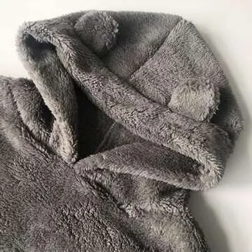 CORIRESHA Cute Teddy Bear Ears Hoodie Long Sleeve Soft Warm Fleece Homewear Dark Grey