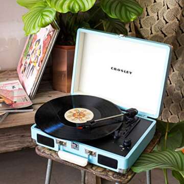 Crosley CR8005D-TU Cruiser Deluxe Vintage 3-Speed Bluetooth Suitcase Vinyl Record Player Turntable, ...