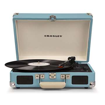 Crosley CR8005D-TU Cruiser Deluxe Vintage 3-Speed Bluetooth Suitcase Vinyl Record Player Turntable, Aqua