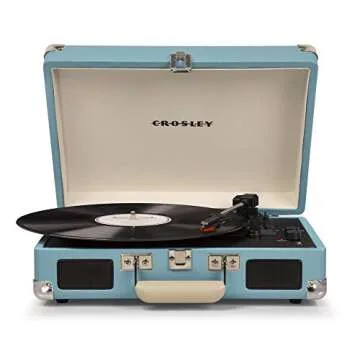 Crosley CR8005D-TU Cruiser Deluxe Vintage 3-Speed Bluetooth Suitcase Vinyl Record Player Turntable, Aqua