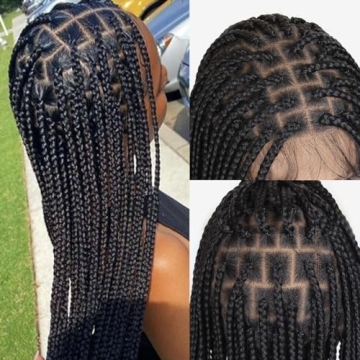 KRALER 36 inch Braided Wigs for Black Women, Knotless Box Braid Wig Full Double Lace Square Based Mi...