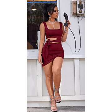 GOBLES Womens Sexy Bodycon Cut Out Sleeveless Outfit Mini Club Tank Dress Wine Red