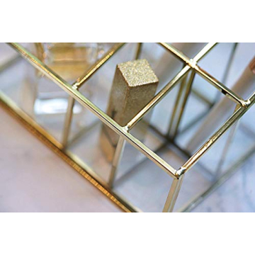 PuTwo Makeup Organizer Vintage 5 Compartments Glass & Metal Cosmetic Organizer Brass Makeup Storage for Makeup Brushes Perfume Lipsticks Nail Polish Makeup Holder for Dresser Vanity Countertop - Gold