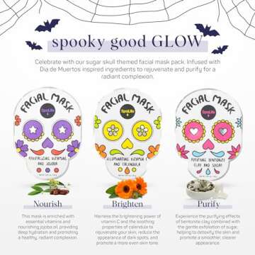 SpaLife Dia de Muertos Facial Mask Variety Pack - 9 Count for Hydrating and Refreshing Skin Care Kor...