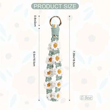 elephtree Boho Macrame Keychain Wristlet Keychain Weave Exquisite Keyring Holder Bracelet Handmade Wrist Lanyard for Women (Green flower)