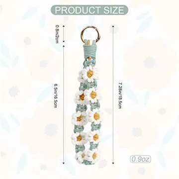 elephtree Boho Macrame Keychain Wristlet Keychain Weave Exquisite Keyring Holder Bracelet Handmade Wrist Lanyard for Women (Green flower)