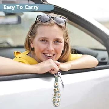 elephtree Boho Macrame Keychain Wristlet Keychain Weave Exquisite Keyring Holder Bracelet Handmade Wrist Lanyard for Women (Green flower)