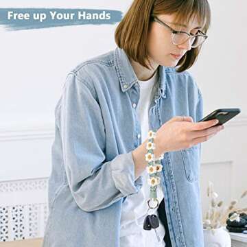 elephtree Boho Macrame Keychain Wristlet Keychain Weave Exquisite Keyring Holder Bracelet Handmade Wrist Lanyard for Women (Green flower)