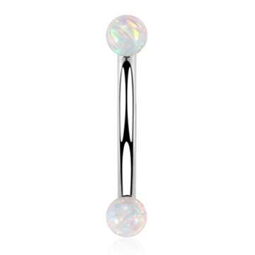 GAGABODY Silver Eyebrow Ring, 10mm G23 Titanium, Internally Threaded, Ball Opal, 16G, 3/8'' Belly Bu...