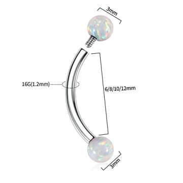 GAGABODY 10mm Silver Eyebrow Ring with Opal Balls