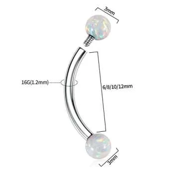 GAGABODY 10mm Silver Eyebrow Ring with Opal Balls