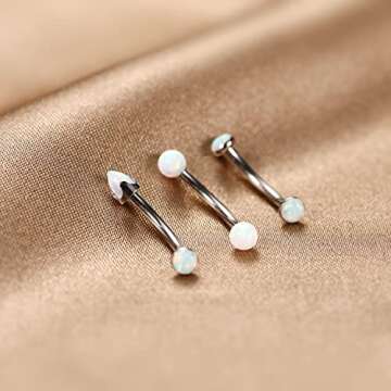 GAGABODY 10mm Silver Eyebrow Ring with Opal Balls