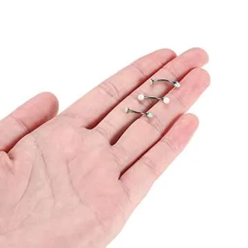 GAGABODY 10mm Silver Eyebrow Ring with Opal Balls