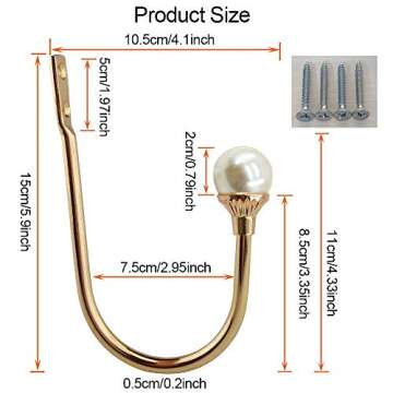 Coolnice Elegant Curtain Tiebacks - Durable U-Shaped Holdbacks with Pearls