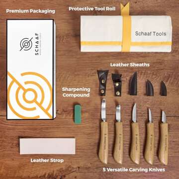 Deluxe 5pc Wood Carving Kit – Ergonomic Design, Razor Sharp Knives