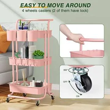 LEHOM 3-Tier Mobile Utility Cart for Easy Storage Solutions