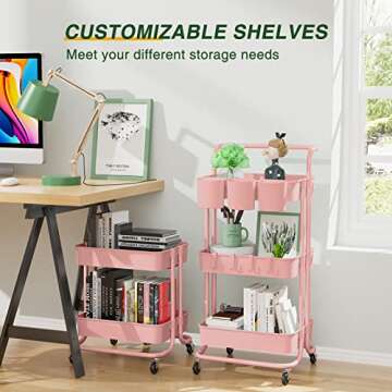 LEHOM 3-Tier Mobile Utility Cart for Easy Storage Solutions