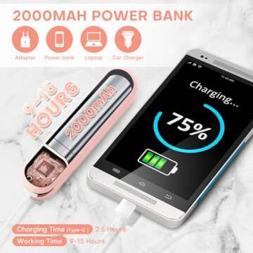 Nezylaf Handheld Mini Fan，Portable Small Pocket Fan，Rechargeable Personal Fan with Power Bank 2000mAh, Travel Essentials for Women
