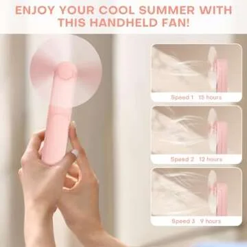 Nezylaf Handheld Mini Fan，Portable Small Pocket Fan，Rechargeable Personal Fan with Power Bank 2000mAh, Travel Essentials for Women